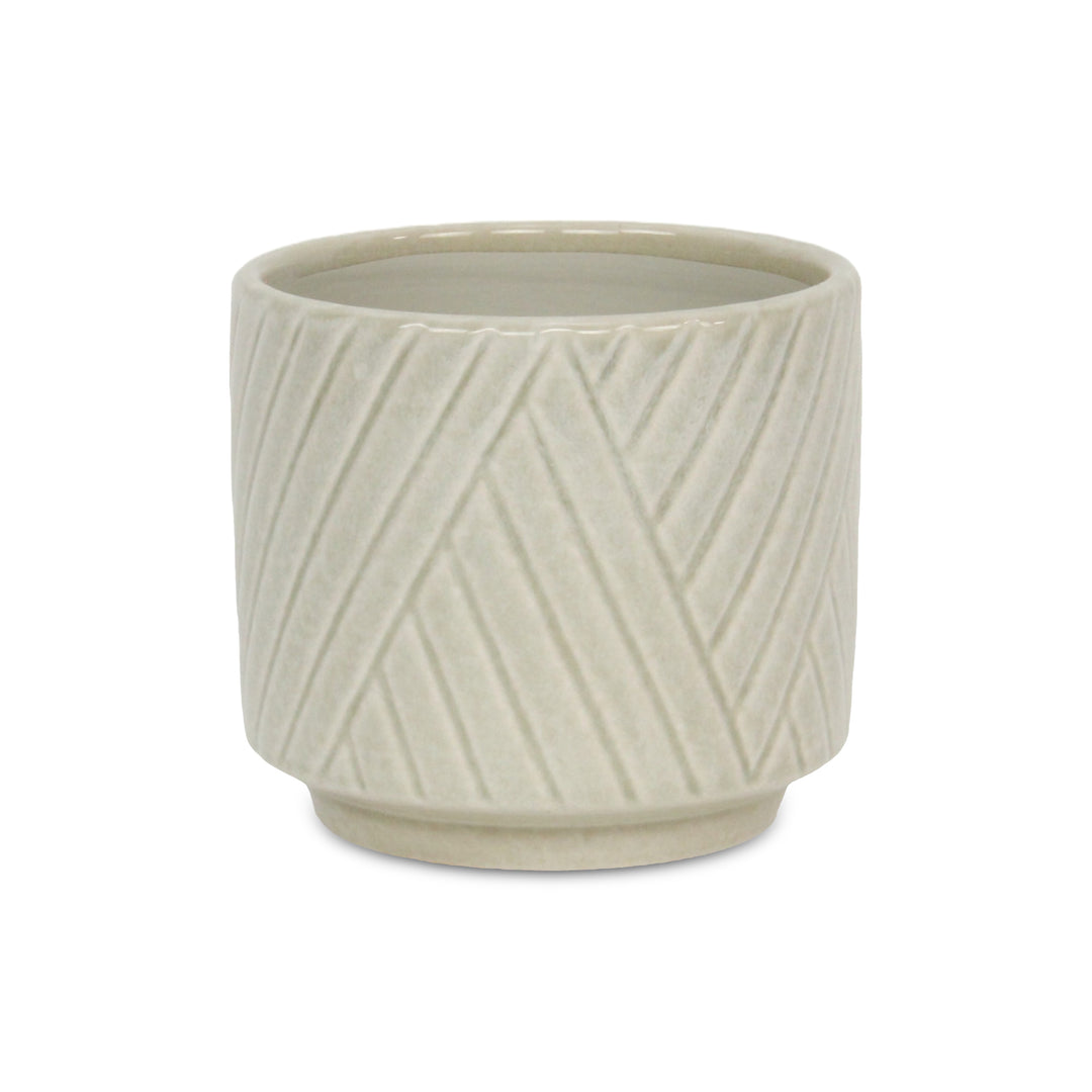 Parlora Crossed Diagonal Pattern Straight Side Ceramic Pot - Medium - White CHEUNGS