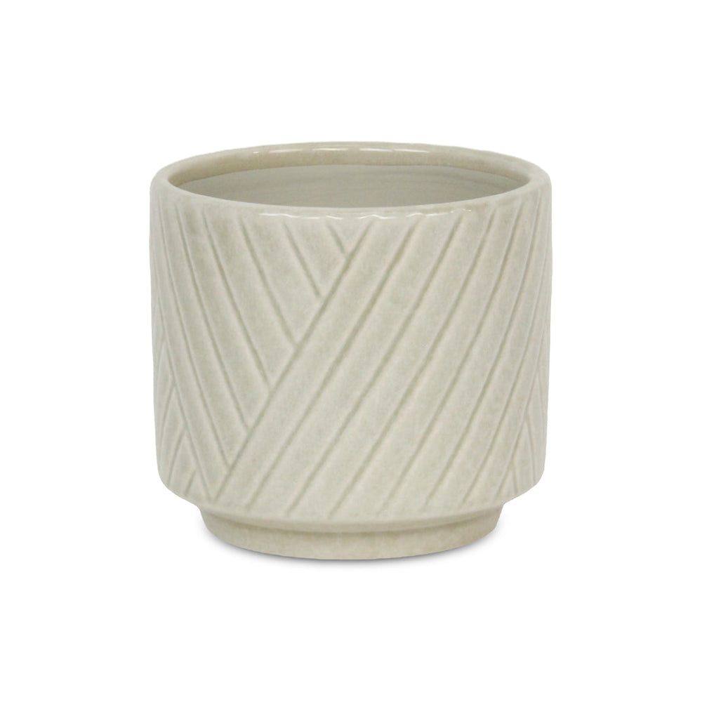 Parlora Crossed Diagonal Pattern Straight Side Ceramic Pot - Medium - White CHEUNGS