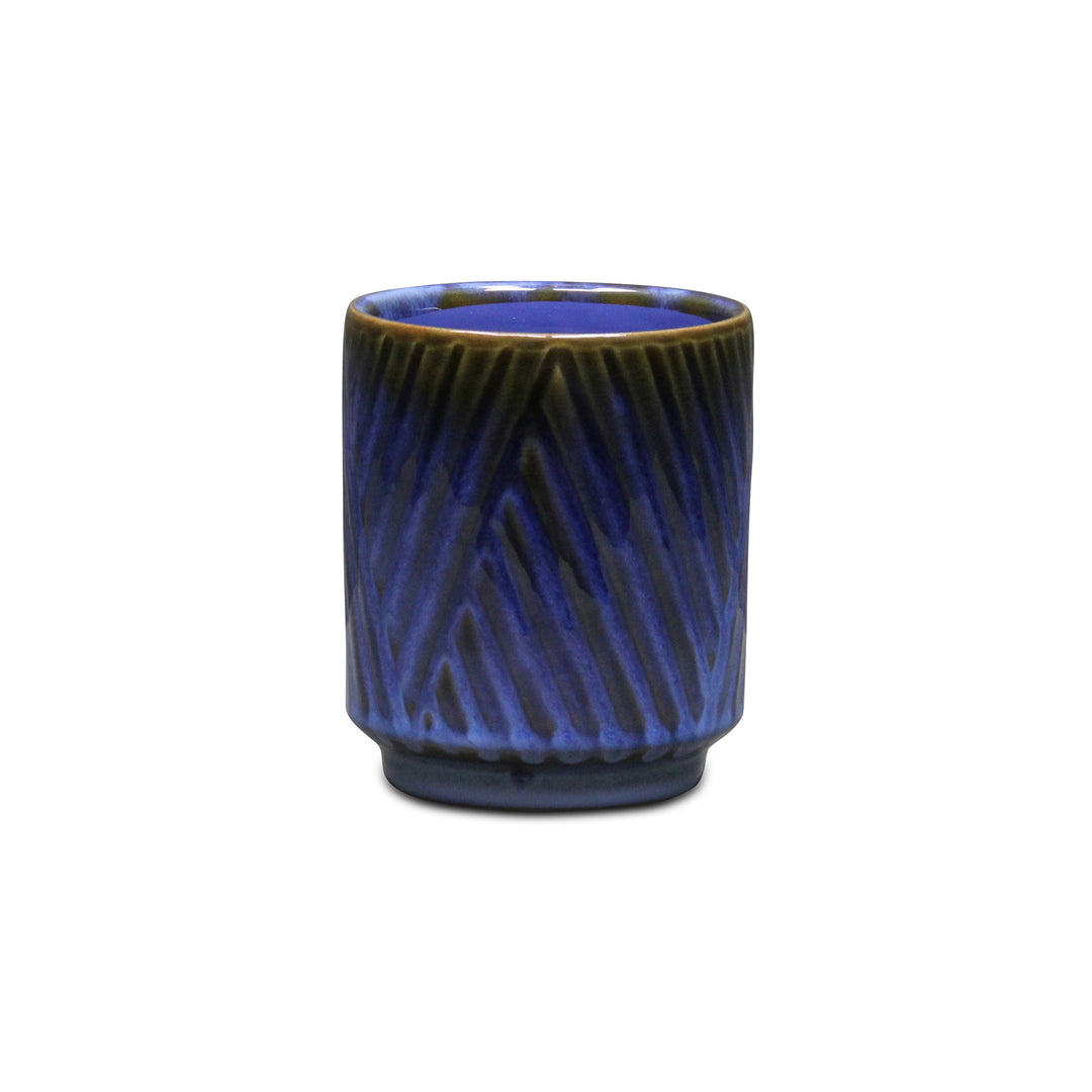 Parlora Crossed Diagonal Pattern Straight Side Ceramic Pot - Small - Blue CHEUNGS