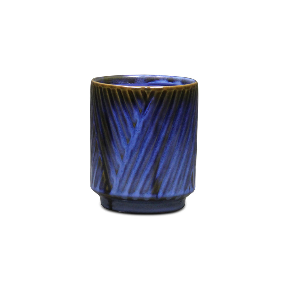 Parlora Crossed Diagonal Pattern Straight Side Ceramic Pot - Small - Blue CHEUNGS