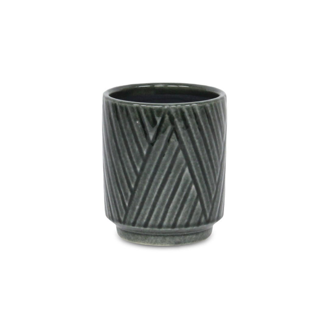 Parlora Crossed Diagonal Pattern Straight Side Ceramic Pot - Small - Dark Gray CHEUNGS