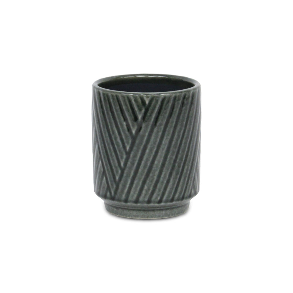 Parlora Crossed Diagonal Pattern Straight Side Ceramic Pot - Small - Dark Gray CHEUNGS