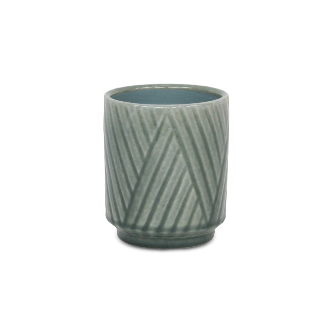 Parlora Crossed Diagonal Pattern Straight Side Ceramic Pot - Small - Green CHEUNGS