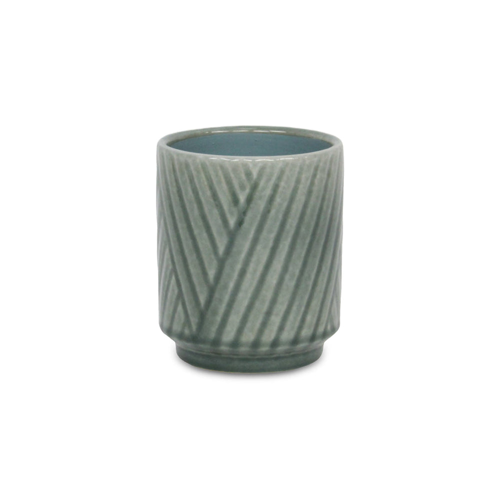 Parlora Crossed Diagonal Pattern Straight Side Ceramic Pot - Small - Green CHEUNGS