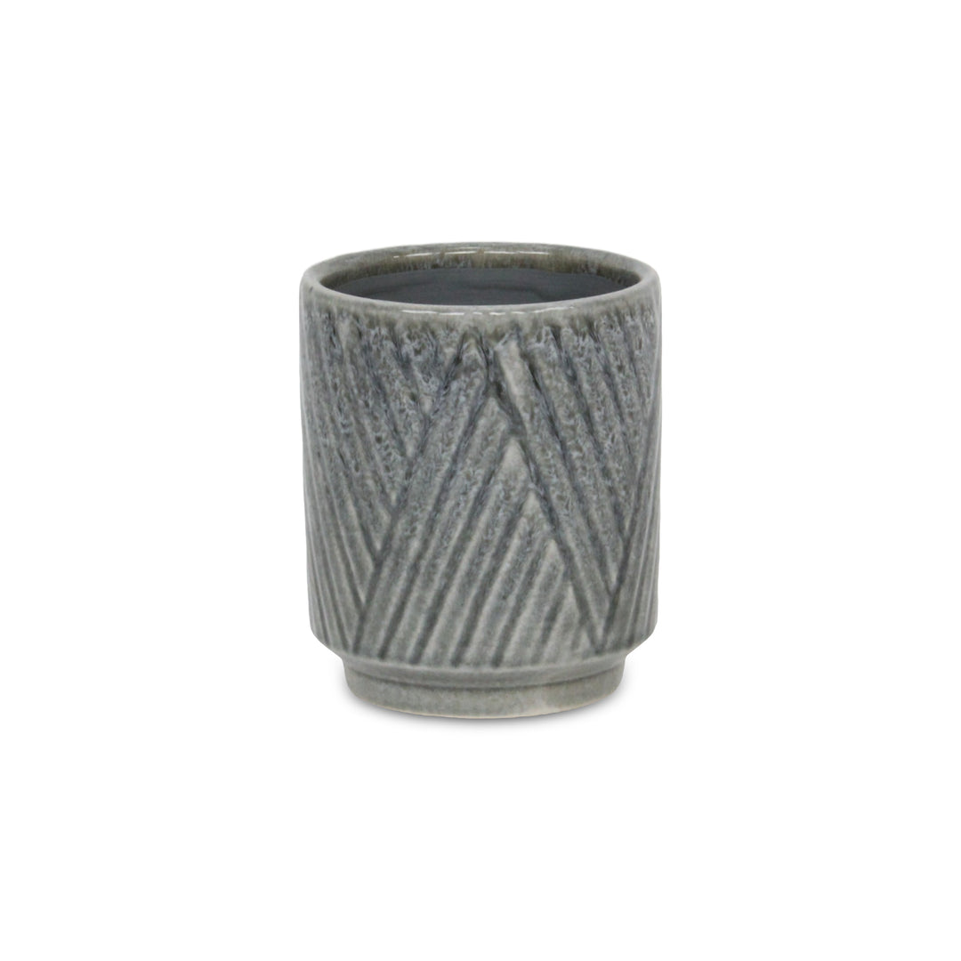 Parlora Crossed Diagonal Pattern Straight Side Ceramic Pot - Small - Gray CHEUNGS