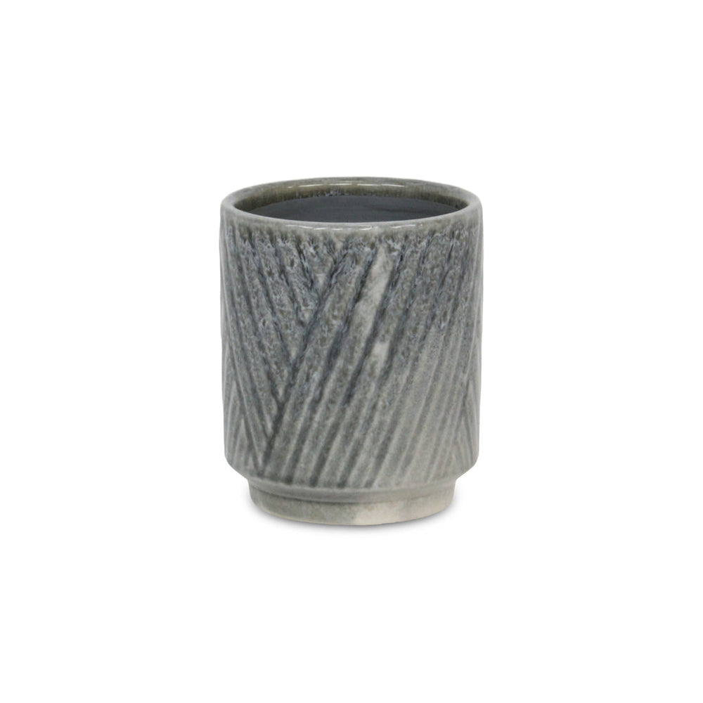 Parlora Crossed Diagonal Pattern Straight Side Ceramic Pot - Small - Gray CHEUNGS