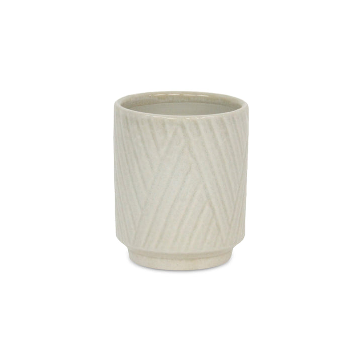 Parlora Crossed Diagonal Pattern Straight Side Ceramic Pot - Small - White CHEUNGS