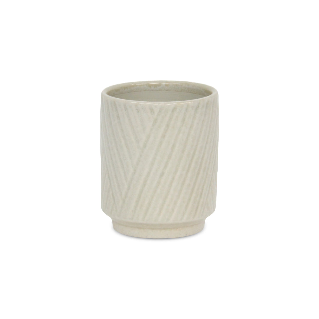 Parlora Crossed Diagonal Pattern Straight Side Ceramic Pot - Small - White CHEUNGS