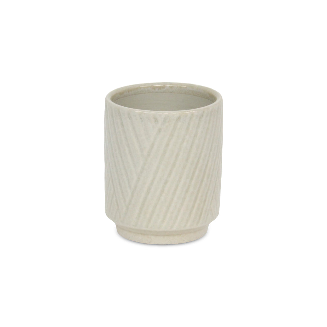 Parlora Crossed Diagonal Pattern Straight Side Ceramic Pot - Small - White CHEUNGS