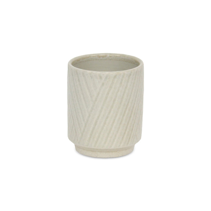 Parlora Crossed Diagonal Pattern Straight Side Ceramic Pot - Small - White CHEUNGS