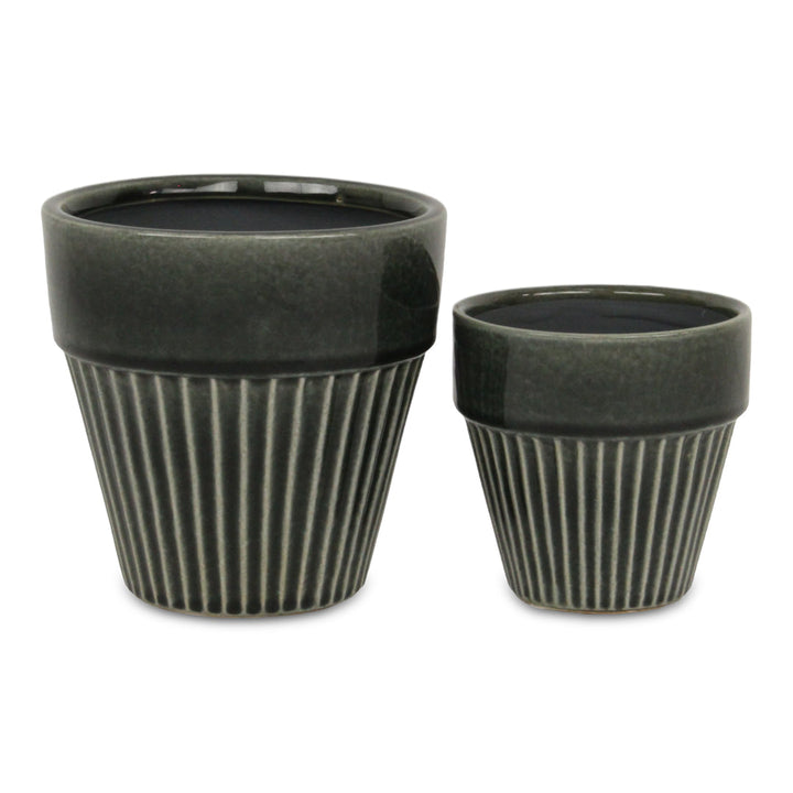 Corseta Tapered Vertical Lined Pattern Ceramic Pot - Large - Dark Gray CHEUNGS