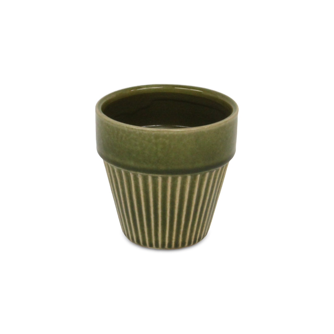 Corseta Tapered Vertical Lined Pattern Ceramic Pot - Small - Olive Green CHEUNGS