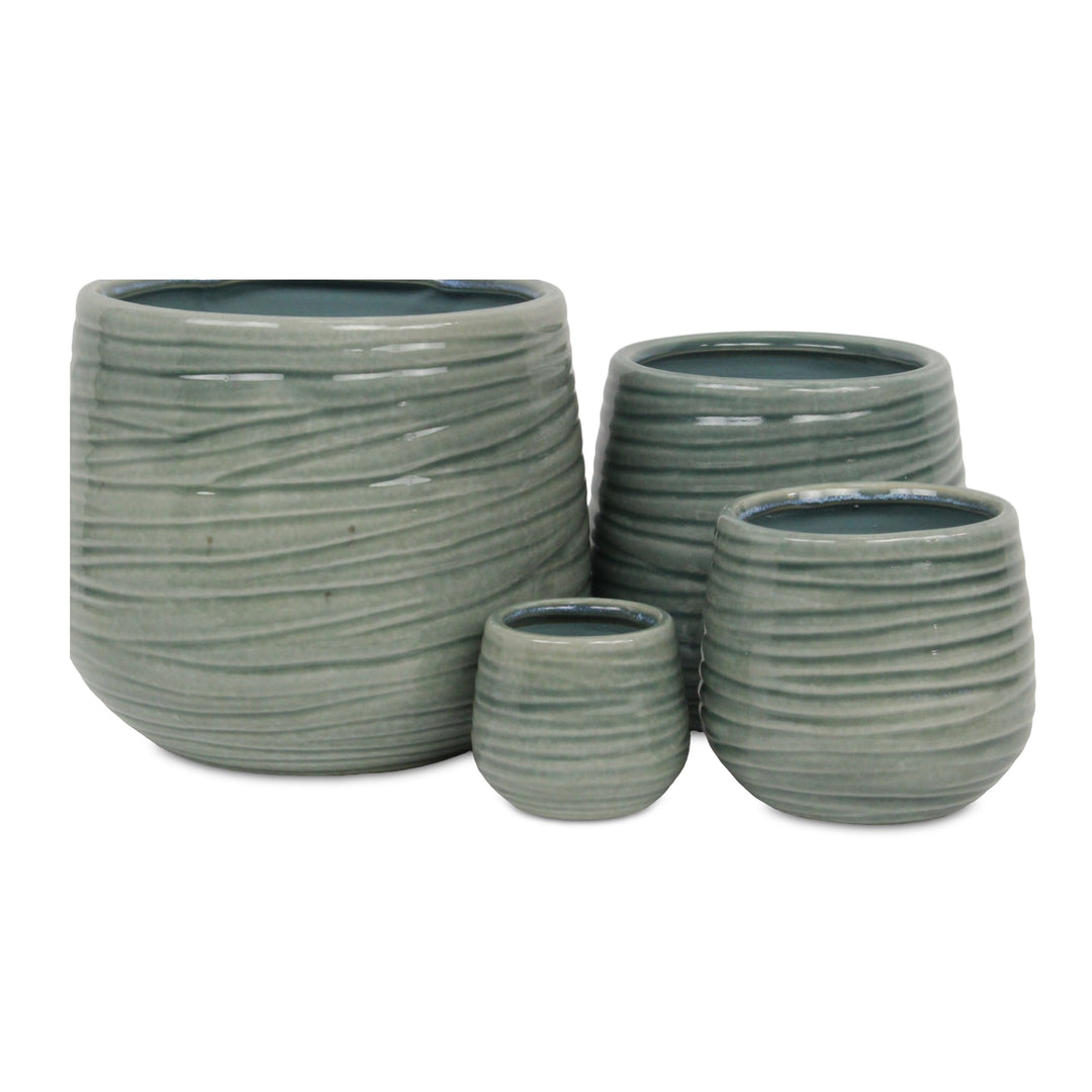 Fairloam Round Curved Wave Lined Pattern Ceramic Pot- X-Large - Green CHEUNGS