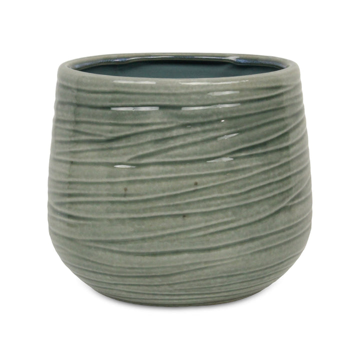 Fairloam Round Curved Wave Lined Pattern Ceramic Pot- X-Large - Green CHEUNGS