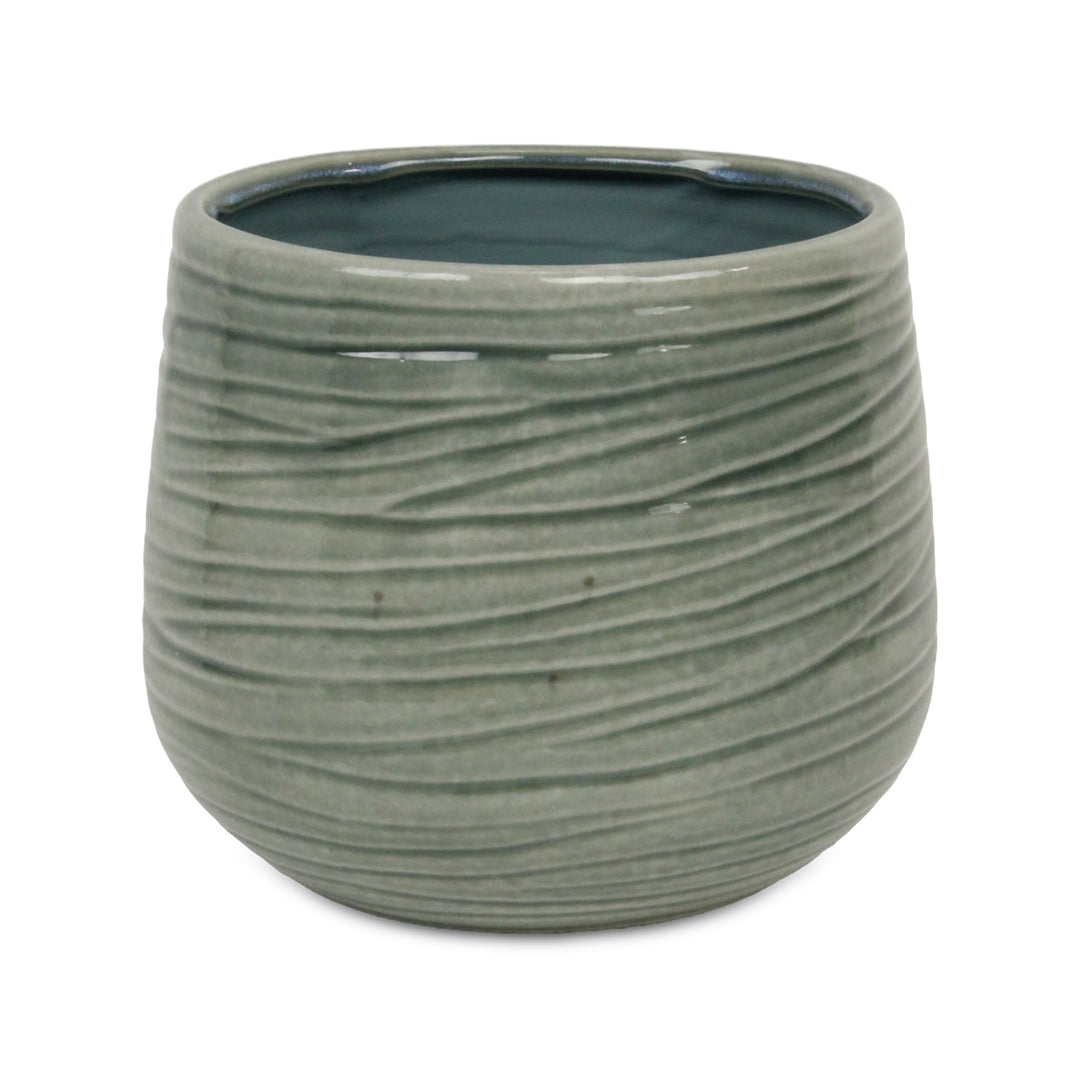 Fairloam Round Curved Wave Lined Pattern Ceramic Pot- X-Large - Green CHEUNGS