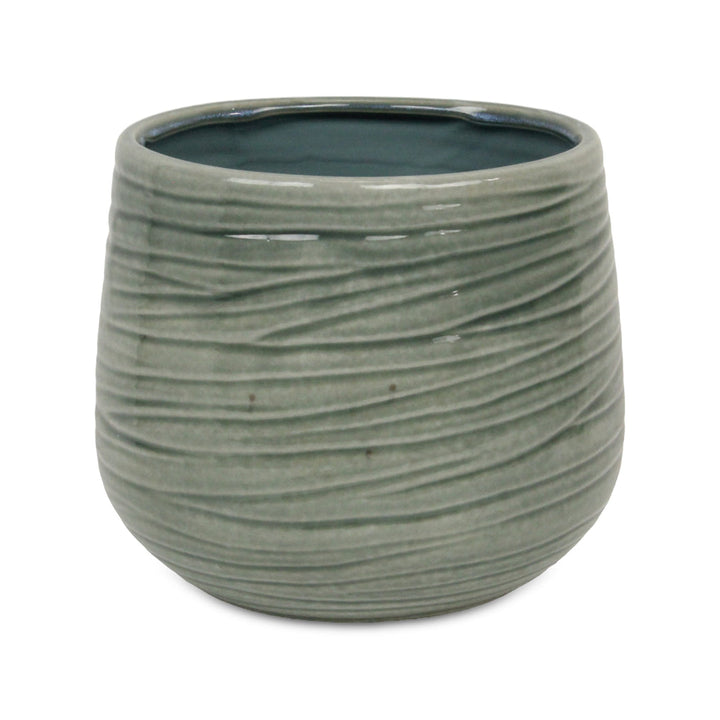 Fairloam Round Curved Wave Lined Pattern Ceramic Pot- X-Large - Green CHEUNGS