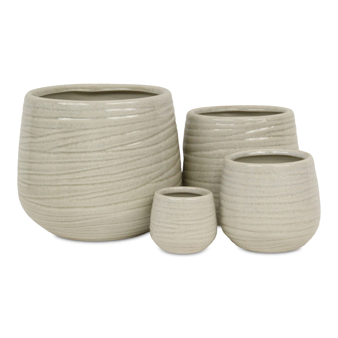 Fairloam Round Curved Wave Lined Pattern Ceramic Pot- X-Large - White CHEUNGS