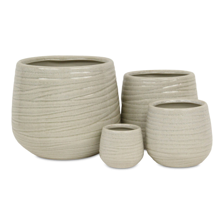 Fairloam Round Curved Wave Lined Pattern Ceramic Pot- X-Large - White CHEUNGS