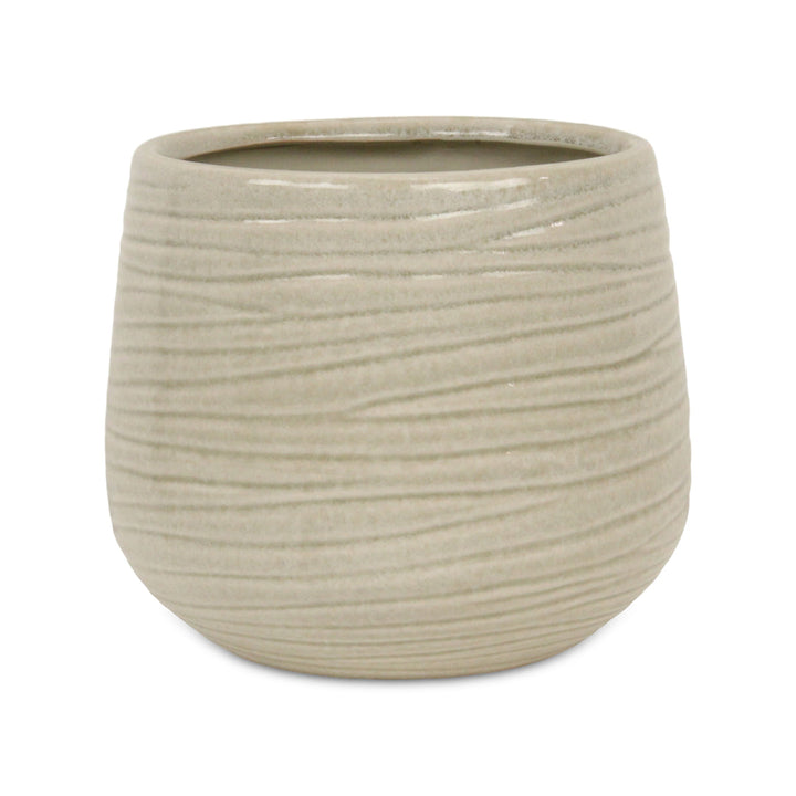 Fairloam Round Curved Wave Lined Pattern Ceramic Pot- X-Large - White CHEUNGS