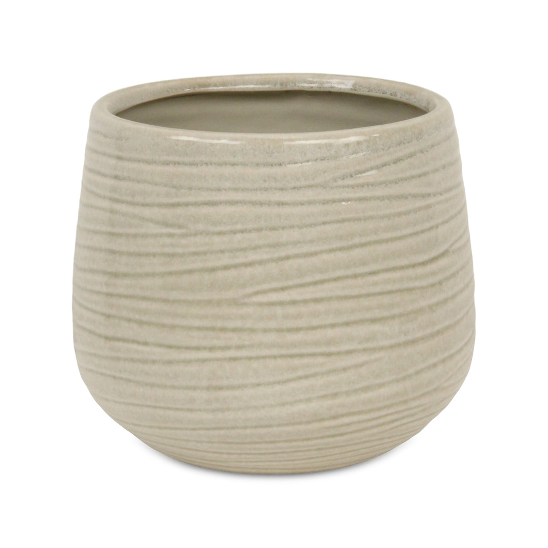 Fairloam Round Curved Wave Lined Pattern Ceramic Pot- X-Large - White CHEUNGS