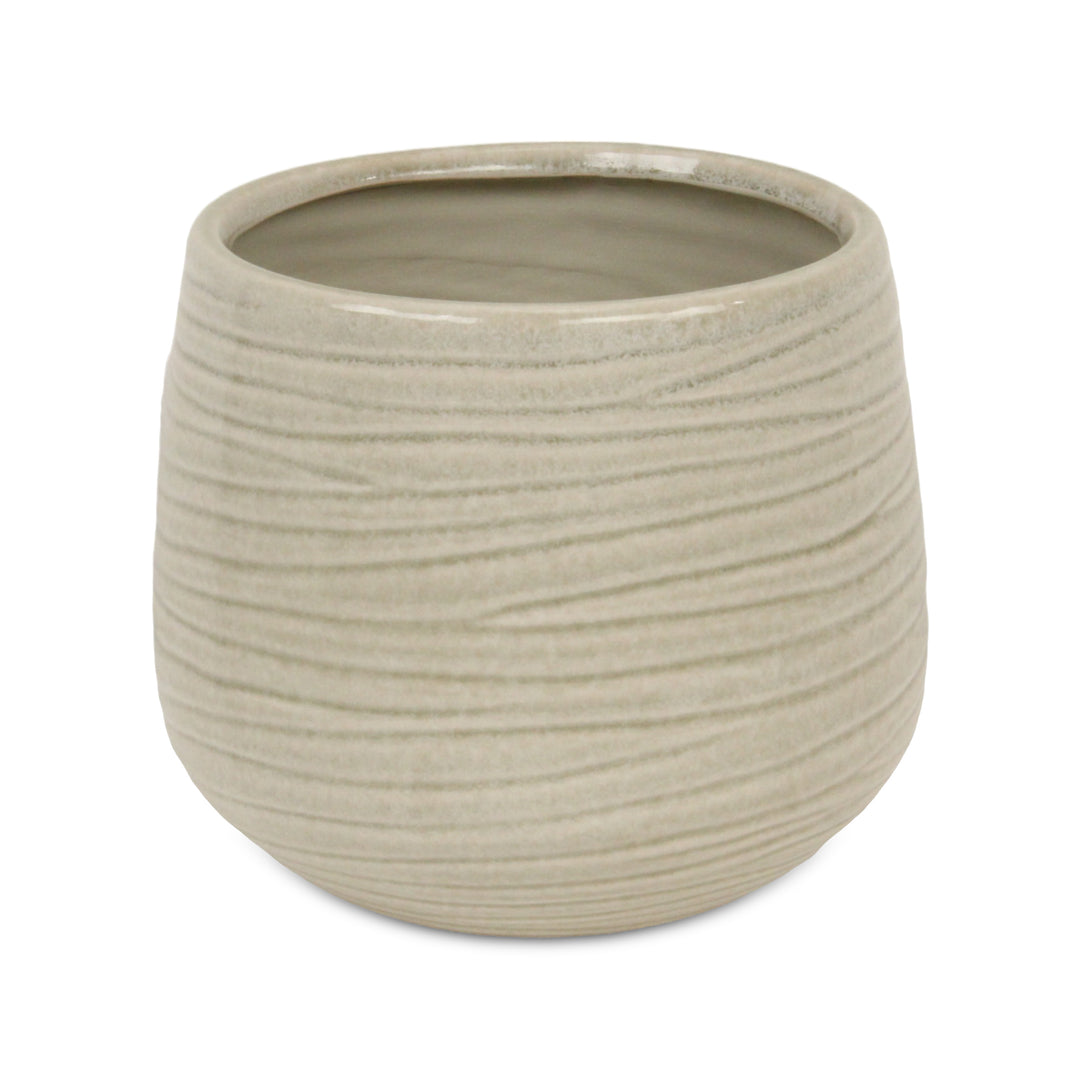 Fairloam Round Curved Wave Lined Pattern Ceramic Pot- X-Large - White CHEUNGS