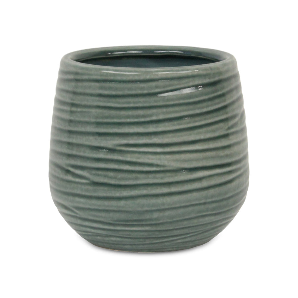 Fairloam Round Curved Wave Lined Pattern Ceramic Pot- Large - Green CHEUNGS