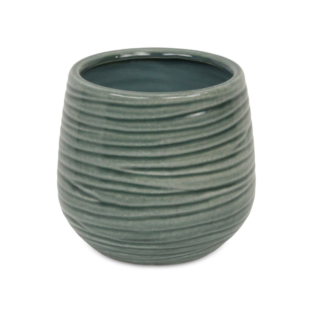 Fairloam Round Curved Wave Lined Pattern Ceramic Pot- Large - Green CHEUNGS