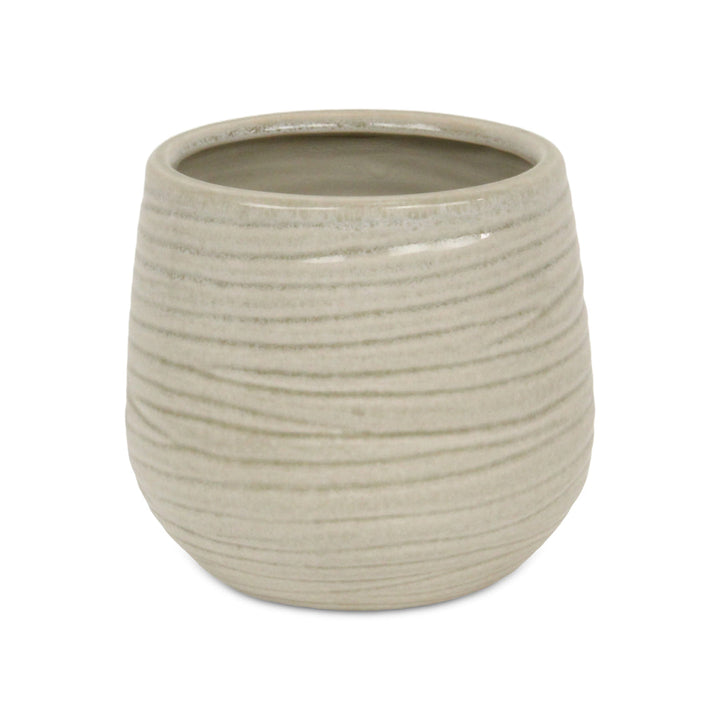 Fairloam Round Curved Wave Lined Pattern Ceramic Pot- Large - Gray CHEUNGS