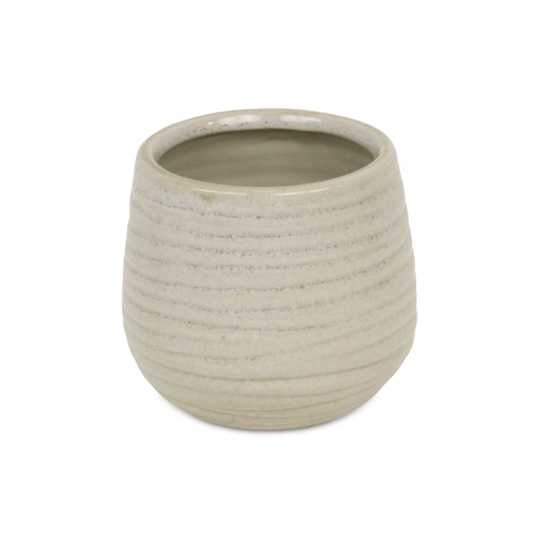 Fairloam Round Curved Wave Lined Pattern Ceramic Pot- Medium - Gray CHEUNGS