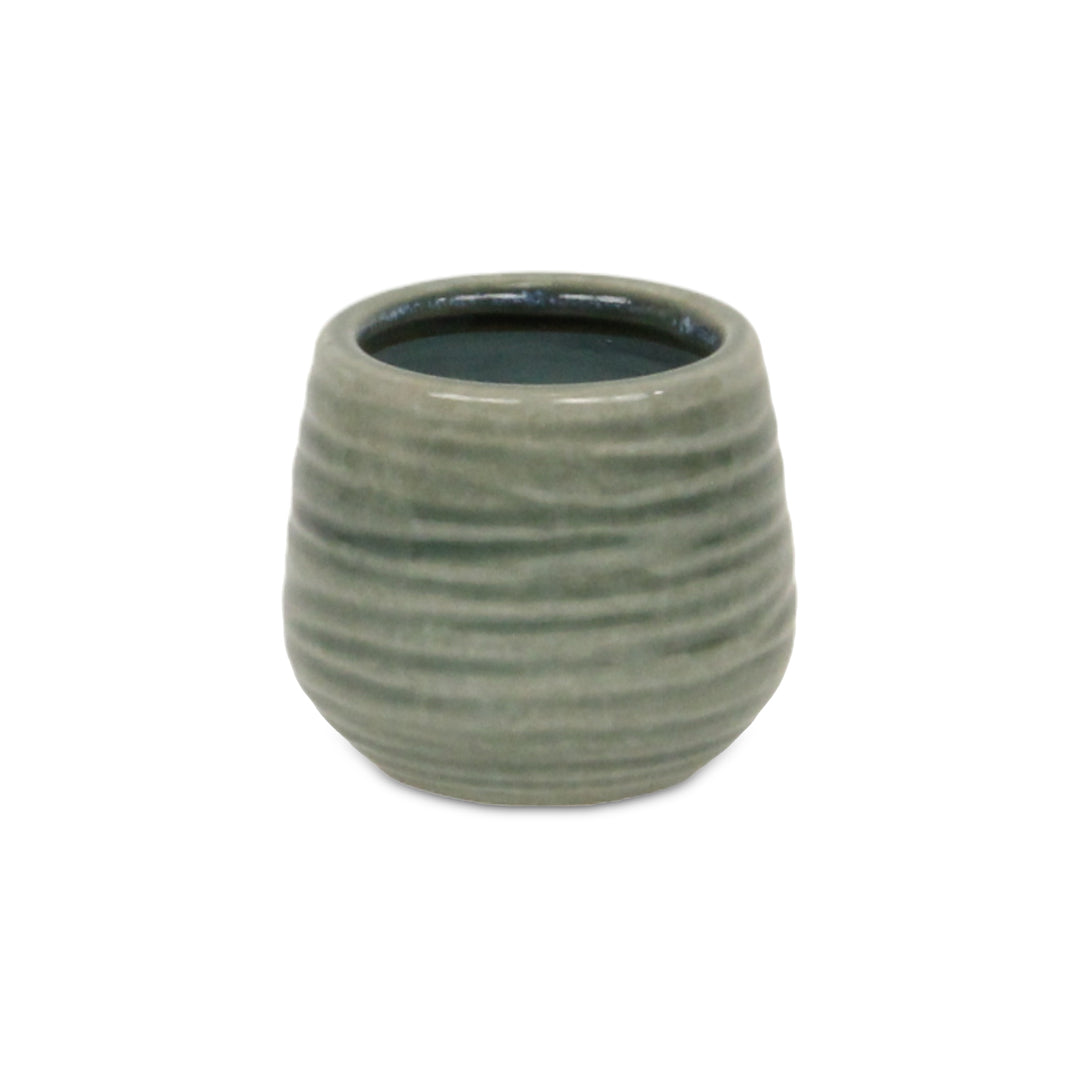 Fairloam Round Curved Wave Lined Pattern Ceramic Pot- Small - Green CHEUNGS