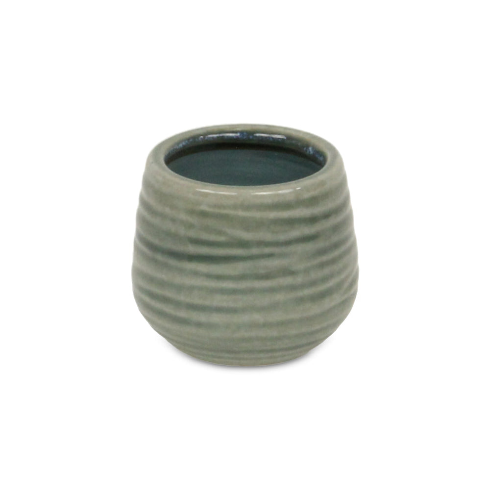 Fairloam Round Curved Wave Lined Pattern Ceramic Pot- Small - Green CHEUNGS