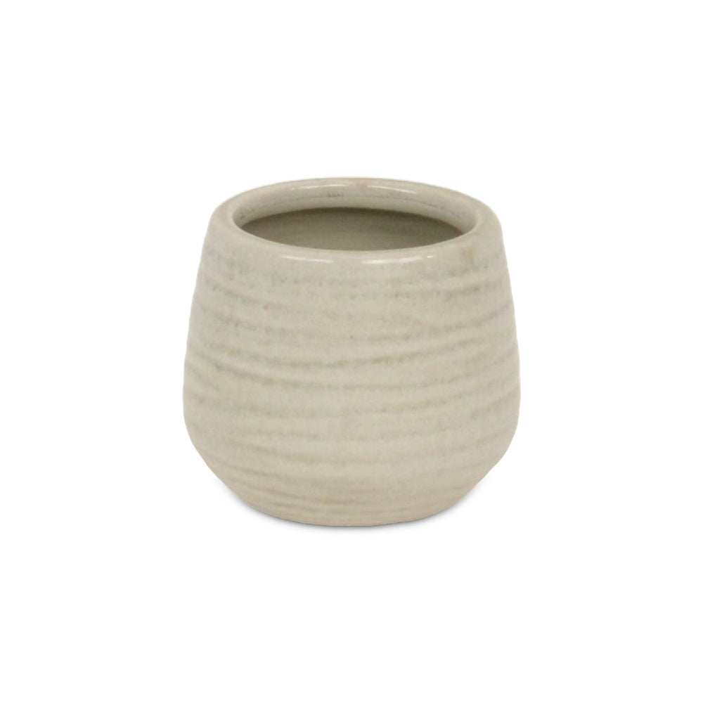 Fairloam Round Curved Wave Lined Pattern Ceramic Pot- Small - Gray CHEUNGS