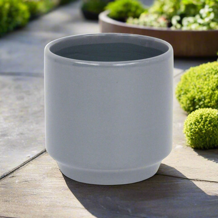 Elegora Straight Side Solid Color Ceramic Pot - Large - Gray CHEUNGS