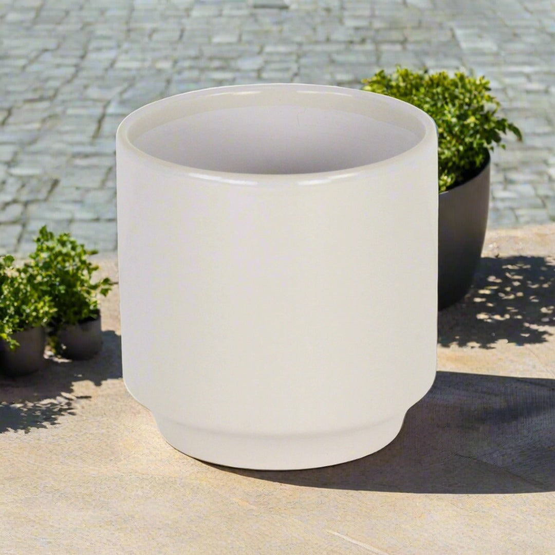 Elegora Straight Side Solid Color Ceramic Pot - Large - Off White CHEUNGS