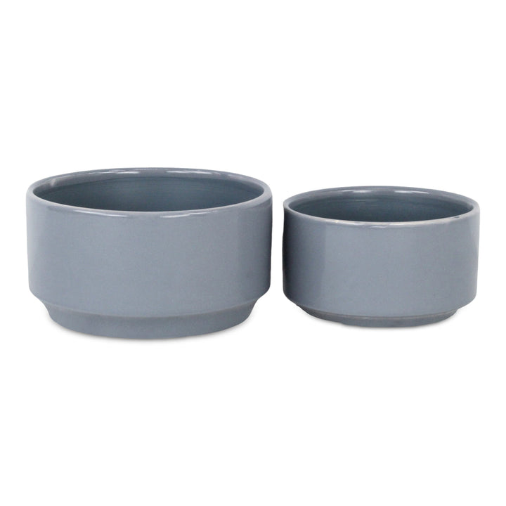 Elegora Wide Round Straight Side Ceramic Pot - Large - Gray CHEUNGS