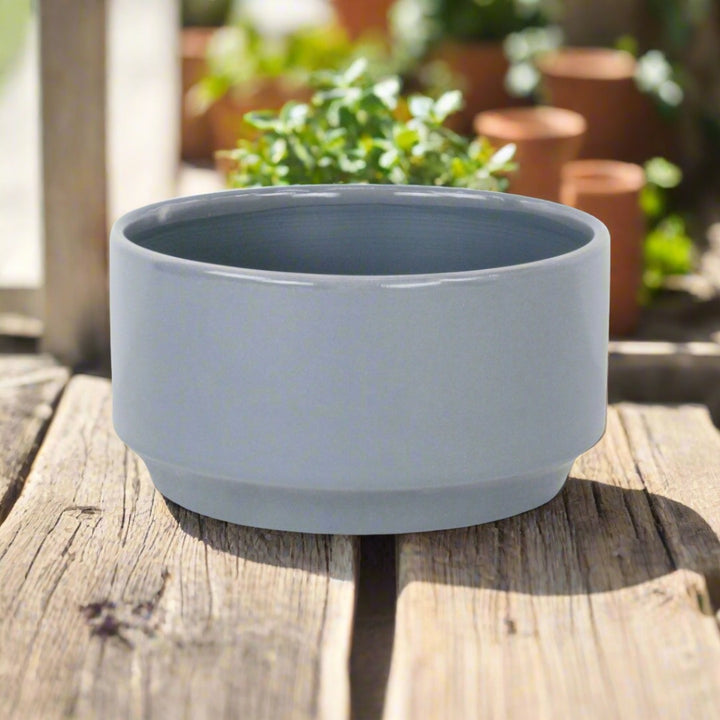 Elegora Wide Round Straight Side Ceramic Pot - Large - Gray CHEUNGS