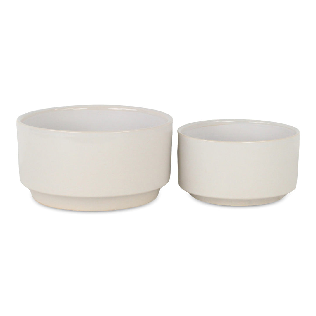 Elegora Wide Round Straight Side Ceramic Pot - Large - Off White CHEUNGS