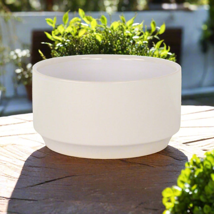 Elegora Wide Round Straight Side Ceramic Pot - Large - Off White CHEUNGS