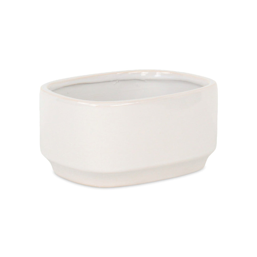 Elegora Wide Curved Rectangular Straight Side Ceramic Pot - Large - Off White CHEUNGS