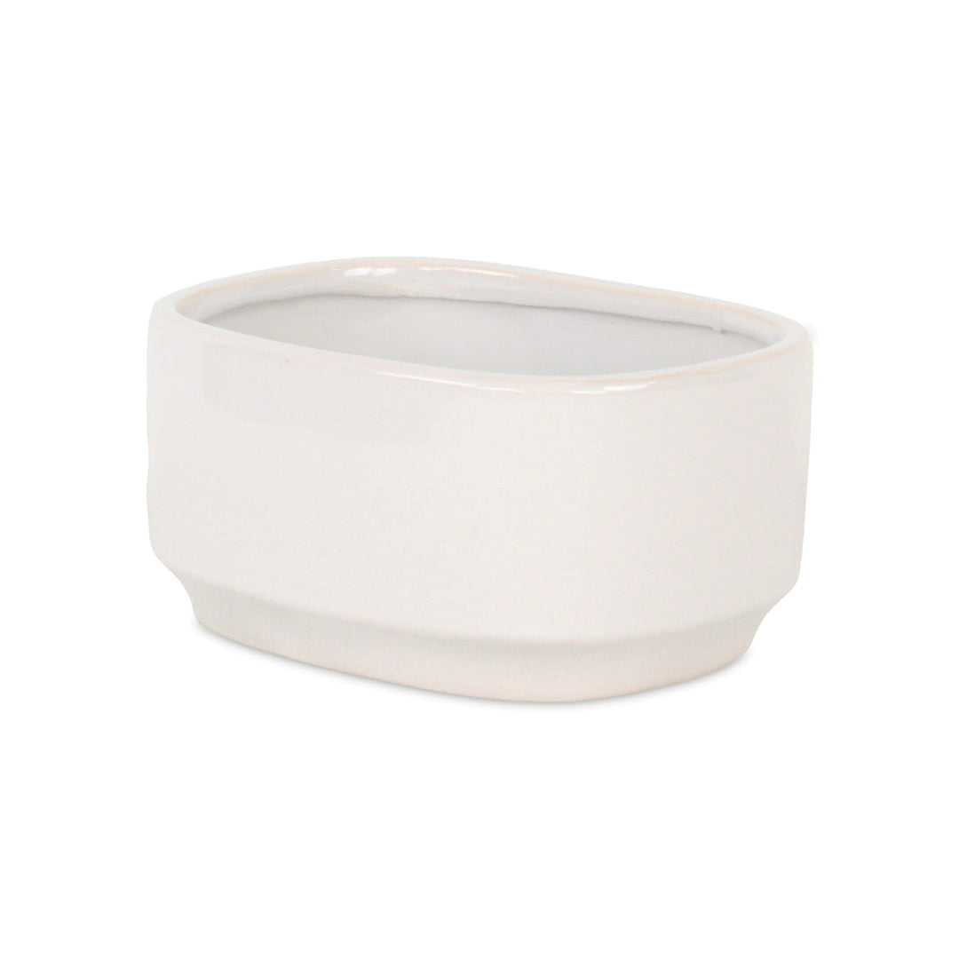 Elegora Wide Curved Rectangular Straight Side Ceramic Pot - Large - Off White CHEUNGS