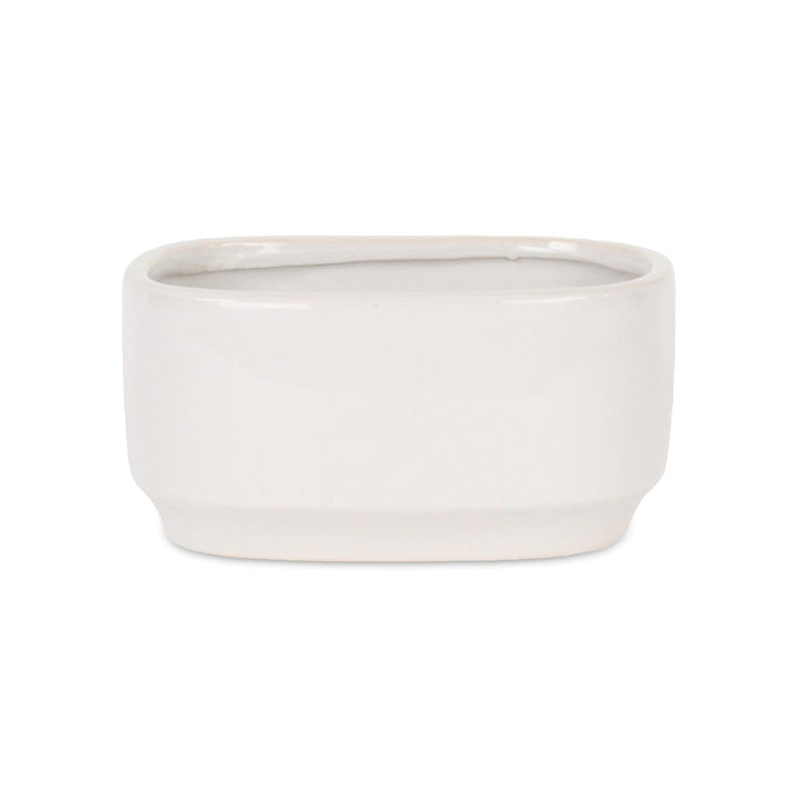 Elegora Wide Curved Rectangular Straight Side Ceramic Pot - Large - Off White CHEUNGS