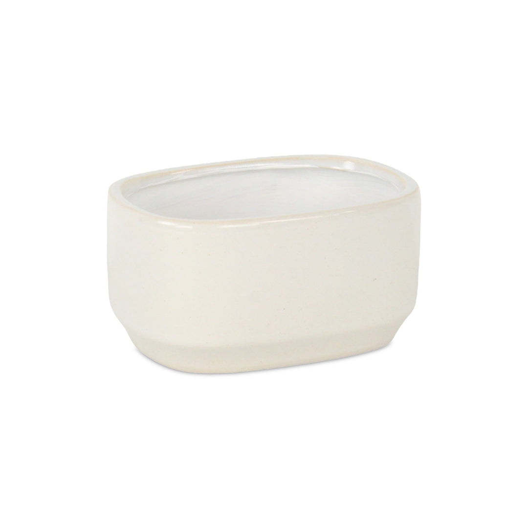 Elegora Wide Curved Rectangular Straight Side Ceramic Pot - Small - Off White CHEUNGS