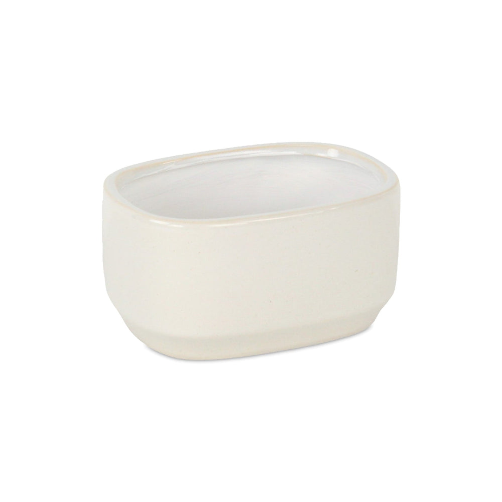 Elegora Wide Curved Rectangular Straight Side Ceramic Pot - Small - Off White CHEUNGS