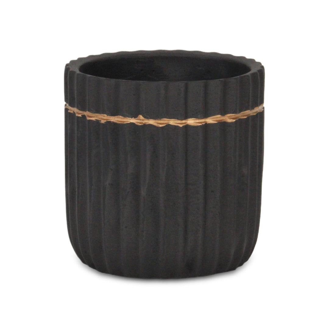 Aurine Round Gold Trimmed Ridged Ceramic Pot - Large - Black CHEUNGS