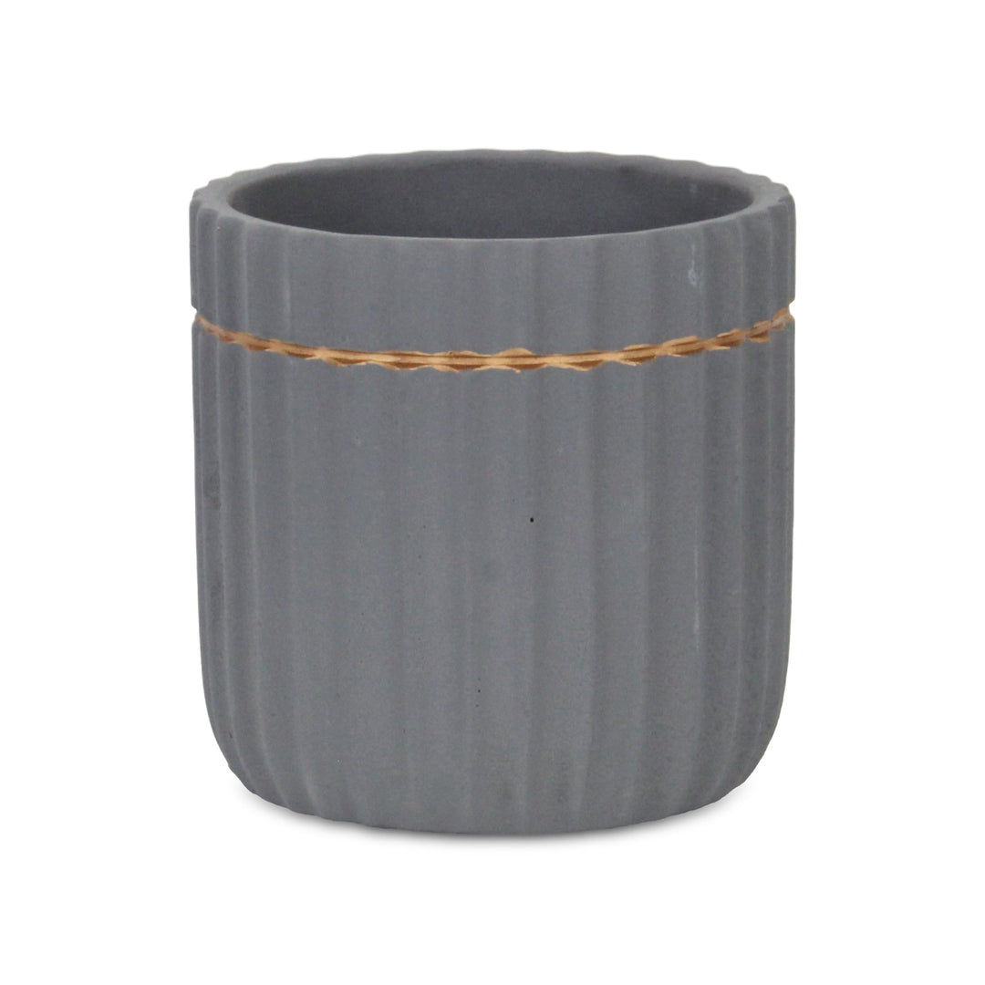 Aurine Round Gold Trimmed Ridged Ceramic Pot - Large - Gray CHEUNGS