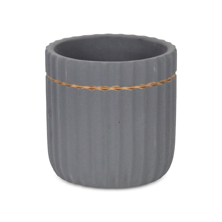 Aurine Round Gold Trimmed Ridged Ceramic Pot - Large - Gray CHEUNGS