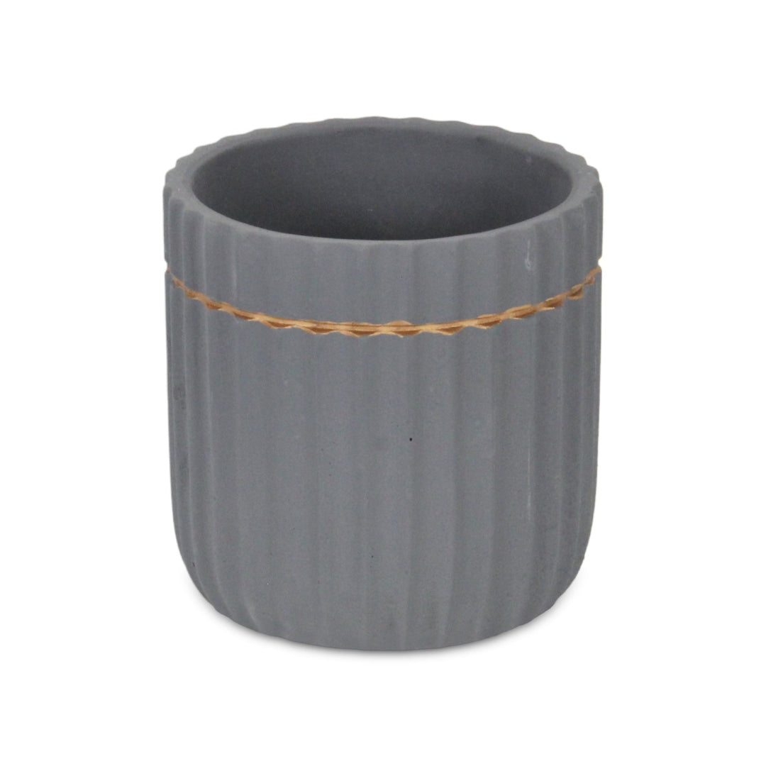 Aurine Round Gold Trimmed Ridged Ceramic Pot - Large - Gray CHEUNGS