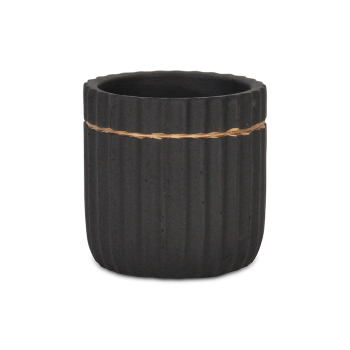 Aurine Round Gold Trimmed Ridged Ceramic Pot - Small - Black CHEUNGS