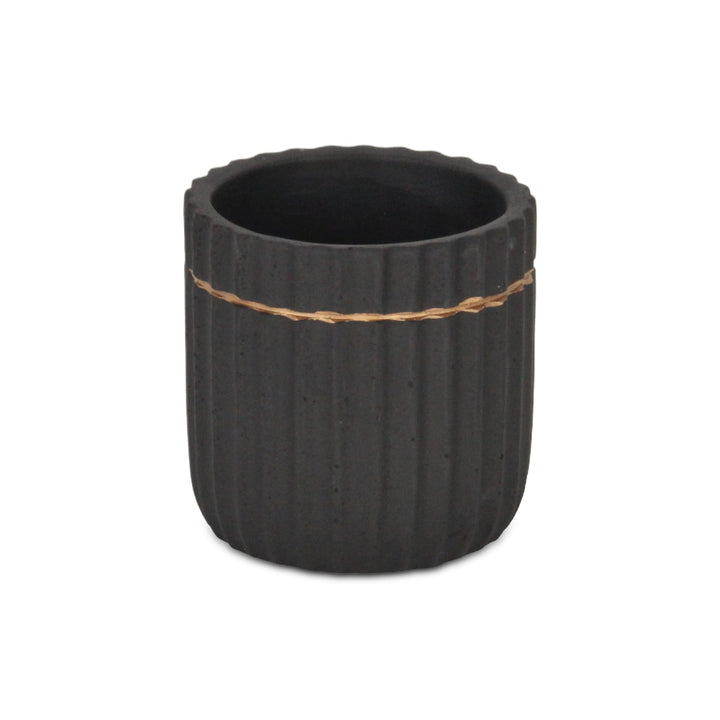 Aurine Round Gold Trimmed Ridged Ceramic Pot - Small - Black CHEUNGS