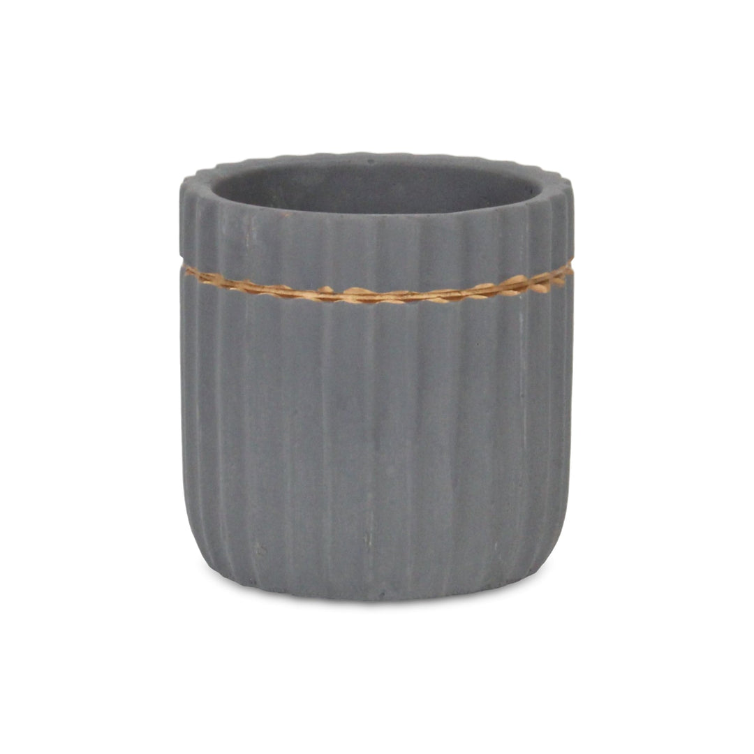 Aurine Round Gold Trimmed Ridged Ceramic Pot - Small - Gray CHEUNGS